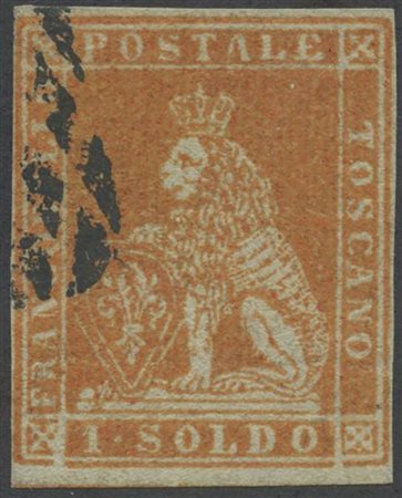 1851, 1s. N.2e Arancio su Grigio, Usato. (A+) (Cert. A. Diena) (Cat.3000)