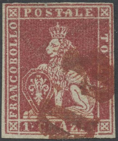 1851, 1cr. N.4e Carminio Bruno su Grigio, usato. (A) (A. Diena, Raybaudi)...