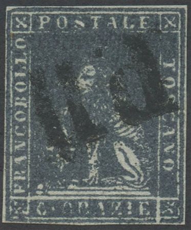 1851, 6cr. N. 7f Grigio Scuro su Grigio, usato. (A) (Cat.450)