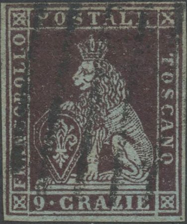 1851, 9cr. N.8b Bruno Violaceo su Azzurro (colore particolarmente scuro)...