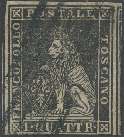 1857, 1q. N. 10 Nero, usato. (B) (A. Diena) (Cat.1.250)