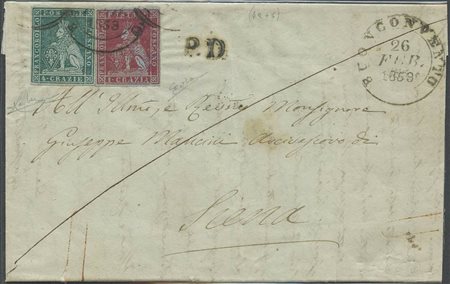 26.02.1853, Lettera da Buonconvento per Siena affrancata per 5cr. Tramite un...