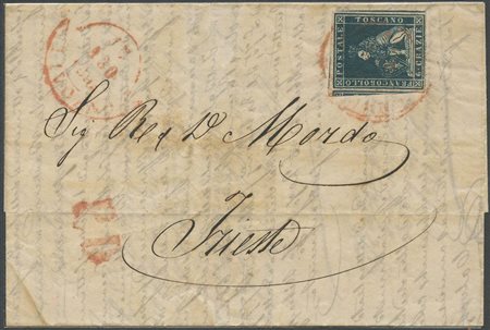 15.08.1857, Lettera da Livorno per Trieste affrancata con un 6cr. N.15b...