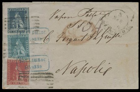 Lettera da Livorvo a Napoli con affrancatura tricolore annullata con il muto...
