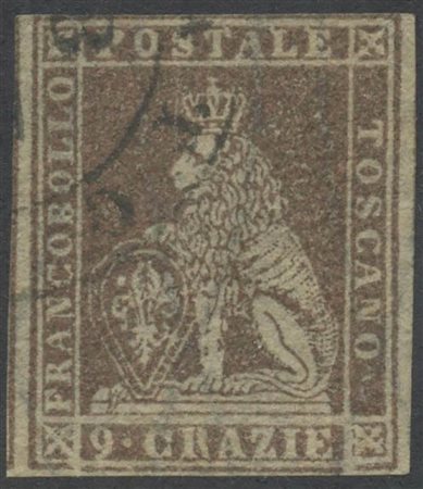1859, 9cr N.16a Bruno grigio Lillaceo, usato. (B) (Cert.Colla) (Cat.11.000)