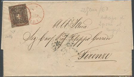 22.01.1860, Lettera da Livorno per Firenze affrancata con un 10c. N.19 bruno....