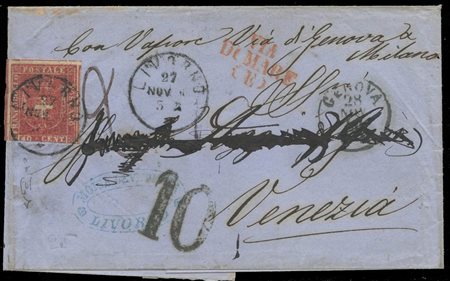 27.11.1860, lettera da Livorno per Venezia, transitata a Genova il 28/NOVe a...