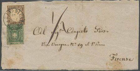 Frontespizio di lettera affrancato con affrancatura mista Sardegna/Toscana...