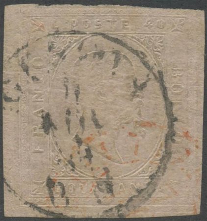 1853, N.6 Rosa Chiaro, Bordo di foglio a destra e a filo in alto, usato (A-)...