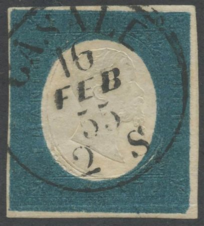 1854, N.8d Azzurro Verdastro, usato. (A) (Cat.500)