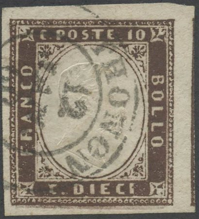 1859, 10c. N14Ac Bruno Porpora, usato. (Lux) (Caffaz, Cert. Raybaudi)(Cat.1000)