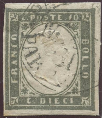 1861, 10c. N.14Caa Oliva Grigiastro Verdastro, tonalità carica al confine con...