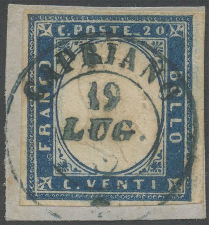 1862, 20c. N.15Dc Azzurro oltremare annullato con il Doppio Cercio di...