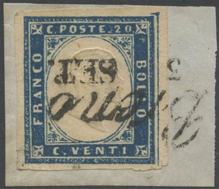 1859, 20c. N.15Ba Cobalto Oltremare annullato con il Corsivo di Breno (7pt.)...