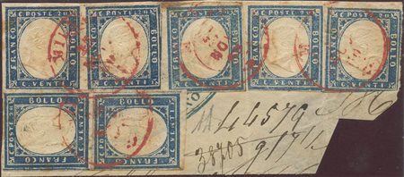 25.11.1860, Frammento di lettera composto da sette 20c. In diverse nuance...