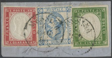 Frammento ''Patriottico'' tricolore misto Sardegna/Regno composto da 40c....