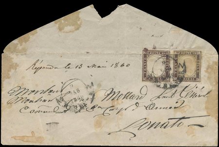 Lettera del 9 Mag 1861, da Firenze a Lonato affrancata con due 10c. Bruno...