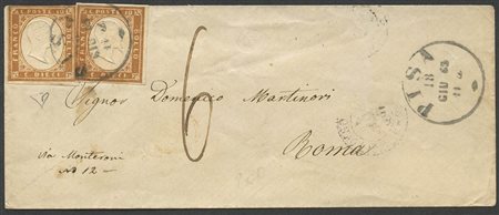 18.06.63, da Pisa per Roma affrancata per 20c. Tramite due 10c. N.14E Bistro....