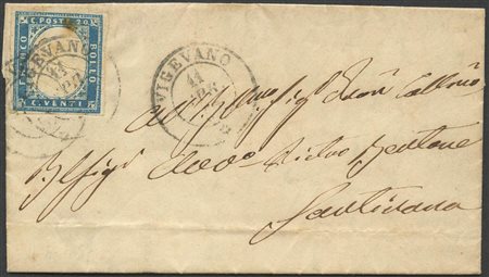 11.04.1857, Lettera da Vigevano per Sartirana affrancata con un 20c. N.15...