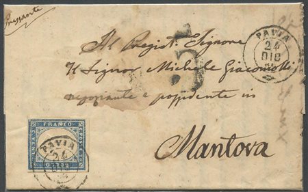 24.12.1860, Lettera da Pavia per Mantova affrancata con un 20c. N.15Cb...