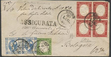 Lettera assicurata da Osimo a Bologrna con affrancatura mista composta da...