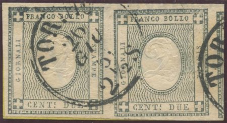 1861, Coppia del 2c, N. 20c Grigio verdastro in una tonalità particolarmente...