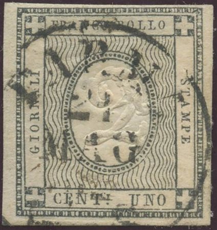 1861, 1c. N.19l (Errore di cifra, ''2'' al posto di ''1''), usato. Grinza di...