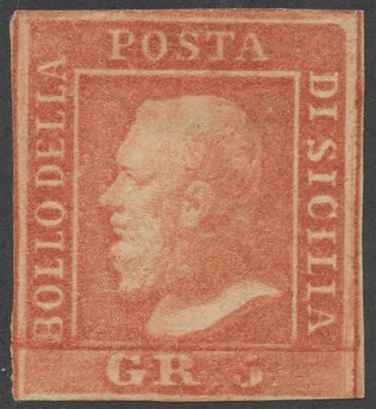 1859, 5gr. N.10a Vermiglio (I tav.) nuovo con gomma, linguellato. (A) (A....