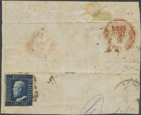 10gr. N.12 su grande frammento di lettera. Margini da buoni ad '' a filo''-...