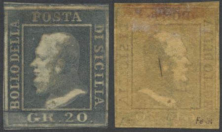 1859, 20gr. N.13 Grigio Ardesia con Stampa Oleosa. Raro e di ottima qualità....