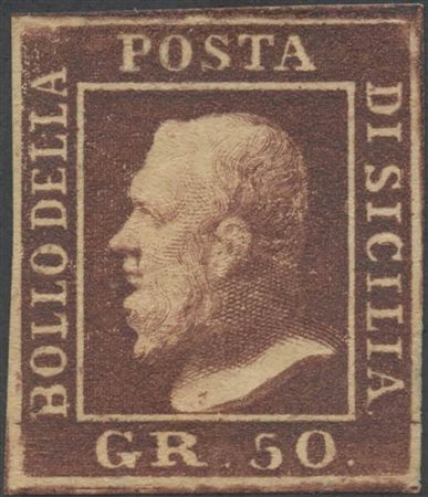 1859, 50gr N.14a Cioccolato nuovo con gomma, linguellato. (A+) (Colla)...