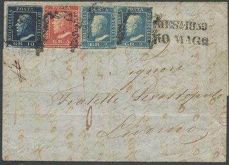 Lettera da Messina per Livorno con Affrancatura tricolore composta da 10gr....
