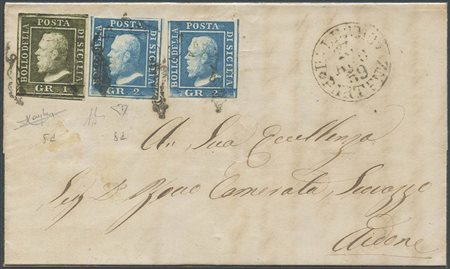 Lettera da Palermo per Airone affrancata per 5gr. Tramite un 1gr. N.5d Verde...