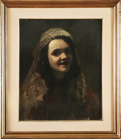 ANONIMO Ritratto di ragazza. Olio su tavola. Cm 38,00 x 46,00. . Cornice...