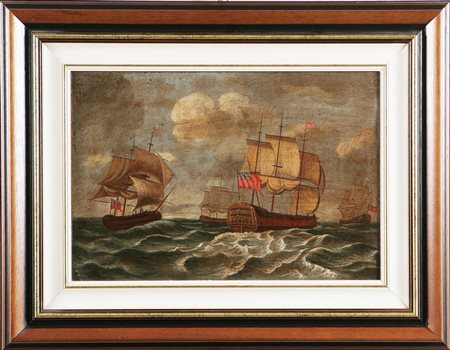 ANONIMO DEL XIX SECOLO Velieri con mare in tempesta. Olio su tela . Cm 50,00...