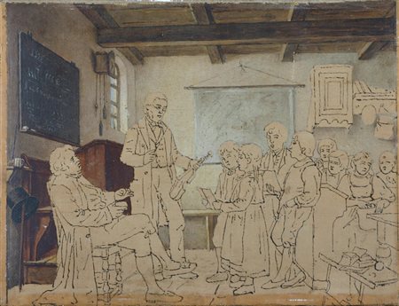 ANONIMO La ezione di violino. Olio su cartone telato. Cm 31,00 x 25,00. ....