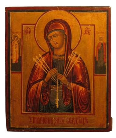 ANONIMO Icona della Madonna Consolatrice dei cuori trafitti. Tempera all’uovo...