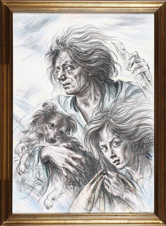 DECCA DINO (1935 - 2005) Donne con cane. Litografia. Cm 50,00 x 70,00....