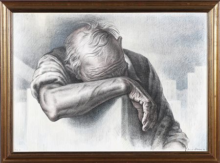 DECCA DINO (1935 - 2005) Anziano. Litografia. Cm 50,00 x 70,00. Firmato a...