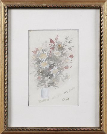 PIGATO ORAZIO (1896 - 1966) Biglietto d'auguri. 1965. Olio su carta applicata...