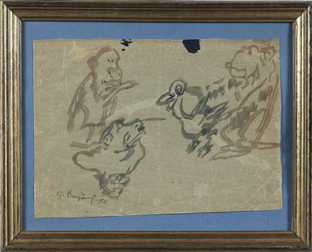 BORGIANNI GUIDO (1915 - 2011) Senza titolo. 1950. Tecnica mista su carta . Cm...