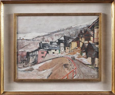 ZACCHEO UGO (1882 - 1972) Paesaggio innevato. Olio su cartone. Cm 42,00 x...