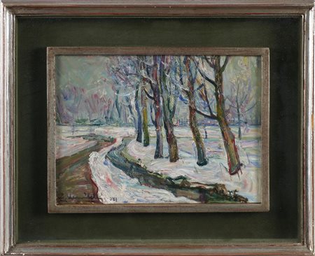 MUSITELLI GIULIO VITO (1901 - 1990) Paesaggio innevato. 1971. Olio su tavola....