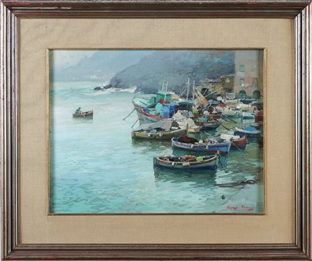 PESA GIUSEPPE (1928 - 1992) Camogli. Olio su tavola. Cm 55,00 x 42,00. Firma...