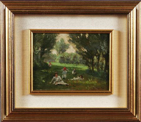 ANONIMO Senza titolo. Olio su tavola. Cm 24,00 x 18,00. Firmato Montini in...