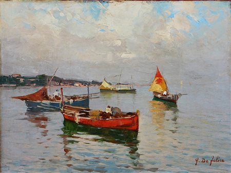 DE FELICE GENNARO (1889 - 1946) Marina. Olio su tavola. Cm 40,00 x 30,00....