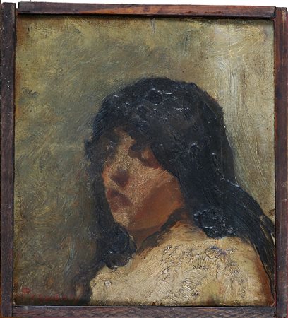 ANONIMO Volto di donna. Olio su tavola. Cm 14,30 x 16,00. Firma in basso a...