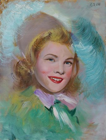 GAJONI ADRIANO (1913 - 1965) Ritratto di donna. olio su tavoletta. Cm 30,50 x...