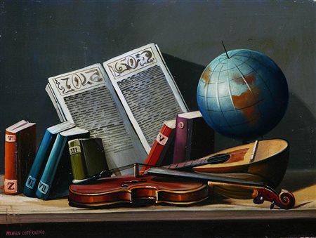 CISTERNINO MICHELE (n. 1931) Strumenti. Olio su tavola. Cm 40,00 x 30,00....