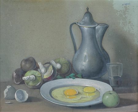 GAJONI ADRIANO (1913 - 1965) Natura morta con uova. Olio su tavola. Cm 30,00...